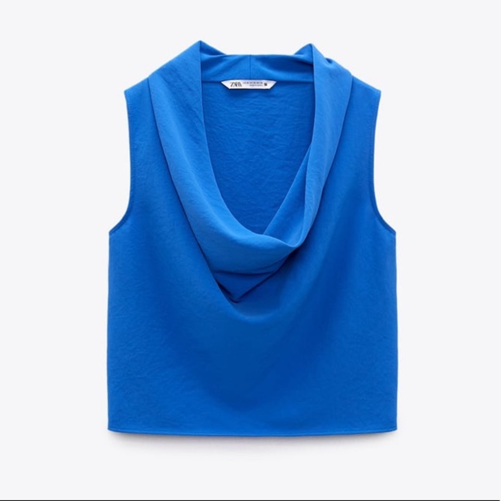 ZARA— Flowy Neckline Top, Size M, Blue